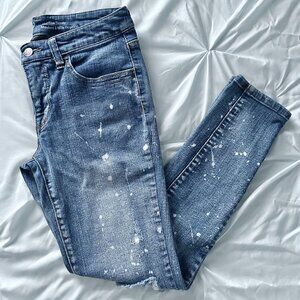 Blue Mid-Rise Skinny Jeans Splatter Paint Distressed Mossimo Denim